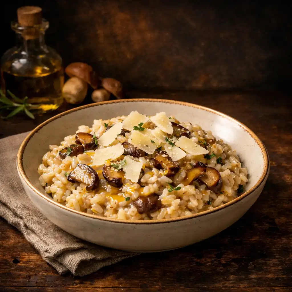 Kremowe risotto z borowikami, płatkami parmezanu i olejem truflowym